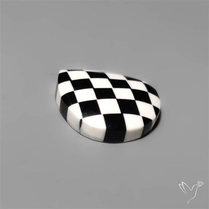 Black Marquina Checkerboard Inlay Cabochon