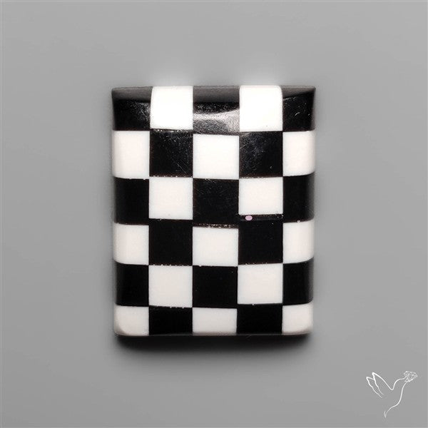 Black Marquina Checkerboard Inlay Cabochon