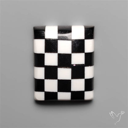 Black Marquina Checkerboard Inlay Cabochon