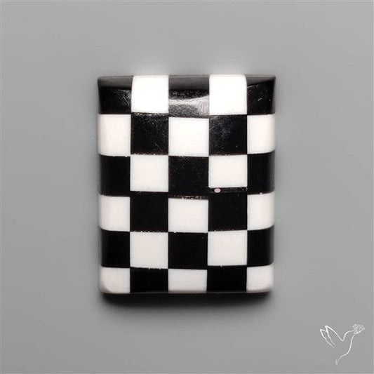 Black Marquina Checkerboard Inlay Cabochon
