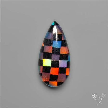 Aurora Opal & Black Onyx In Checkerboard Inlay Doublet