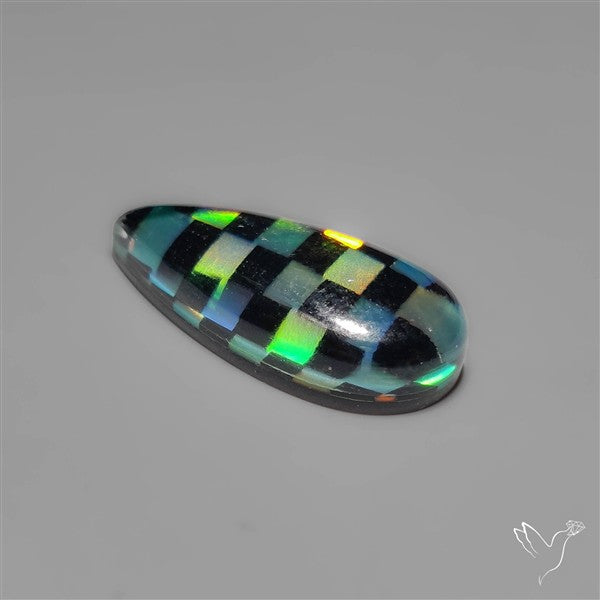Aurora Opal & Black Onyx In Checkerboard Inlay Doublet