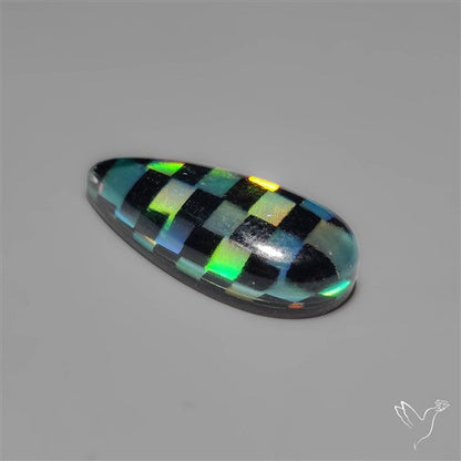 Aurora Opal & Black Onyx In Checkerboard Inlay Doublet