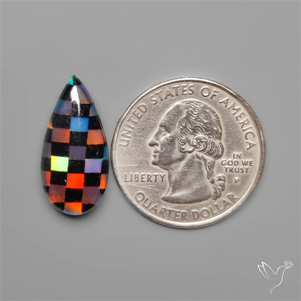 Aurora Opal & Black Onyx In Checkerboard Inlay Doublet