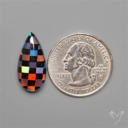 Aurora Opal & Black Onyx In Checkerboard Inlay Doublet