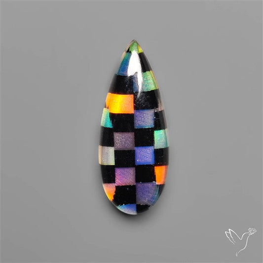 Aurora Opal & Black Onyx In Checkerboard Inlay Doublet