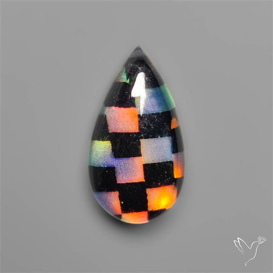 Aurora Opal & Black Onyx In Checkerboard Inlay Doublet