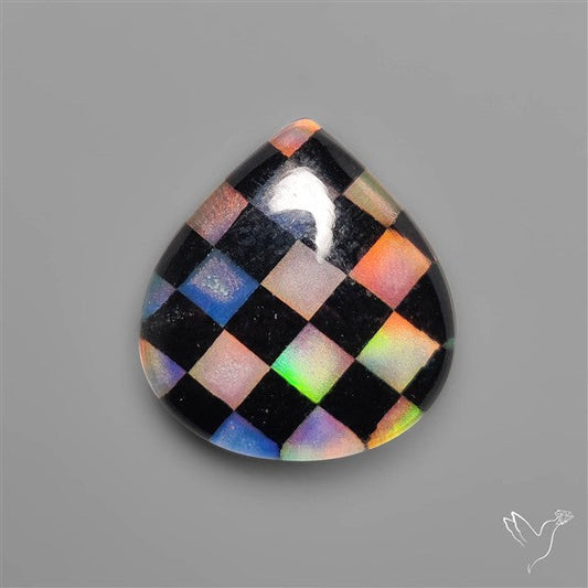 Aurora Opal & Black Onyx In Checkerboard Inlay Doublet