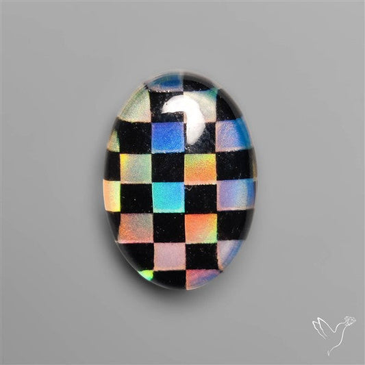Aurora Opal & Black Onyx In Checkerboard Inlay Doublet