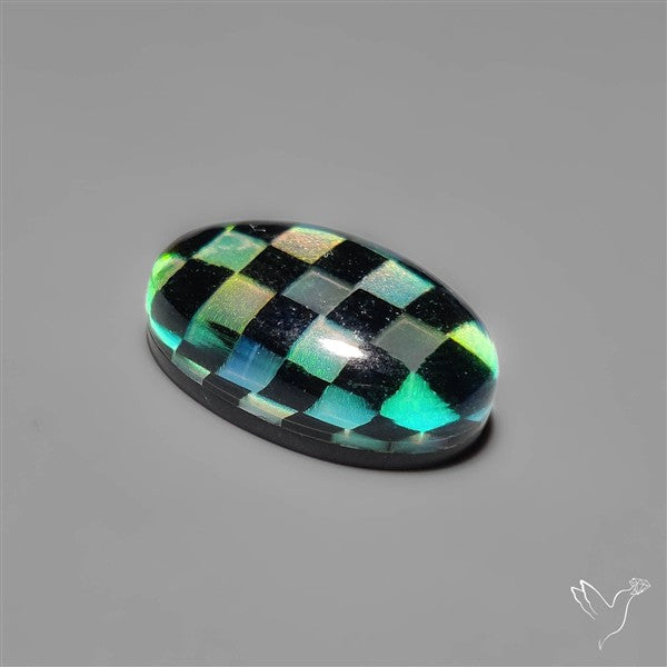 Aurora Opal & Black Onyx In Checkerboard Inlay Doublet