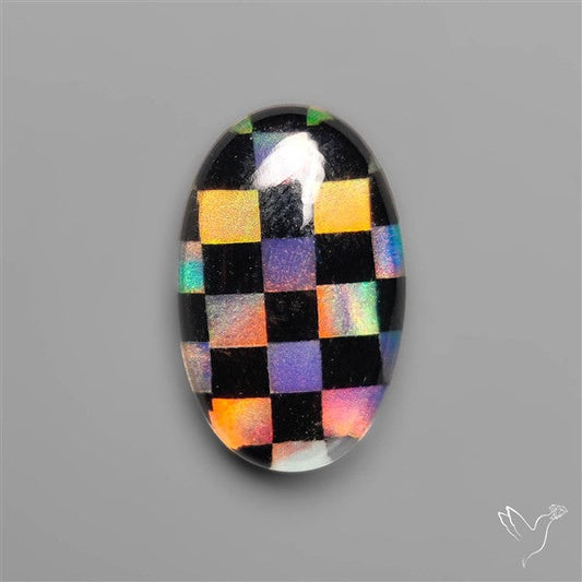 Aurora Opal & Black Onyx In Checkerboard Inlay Doublet