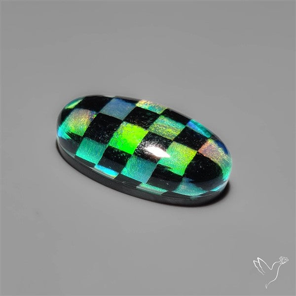 Aurora Opal & Black Onyx In Checkerboard Inlay Doublet