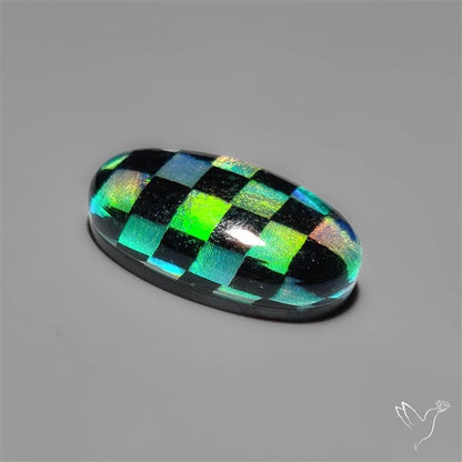 Aurora Opal & Black Onyx In Checkerboard Inlay Doublet