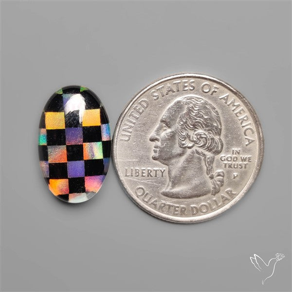 Aurora Opal & Black Onyx In Checkerboard Inlay Doublet