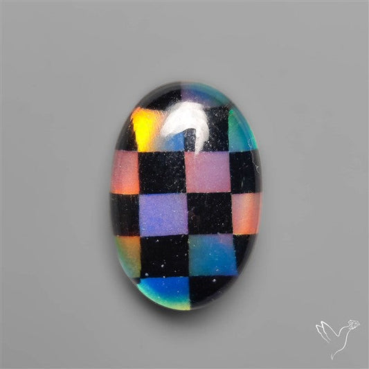 Aurora Opal & Black Onyx In Checkerboard Inlay Doublet