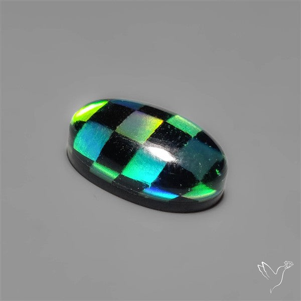 Aurora Opal & Black Onyx In Checkerboard Inlay Doublet