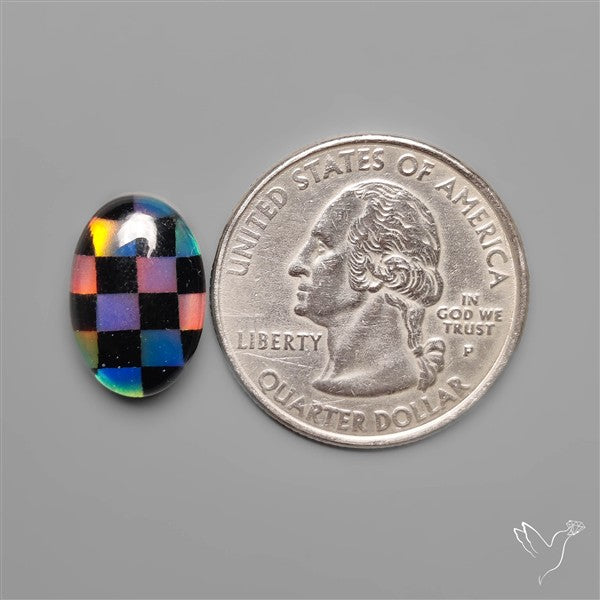 Aurora Opal & Black Onyx In Checkerboard Inlay Doublet