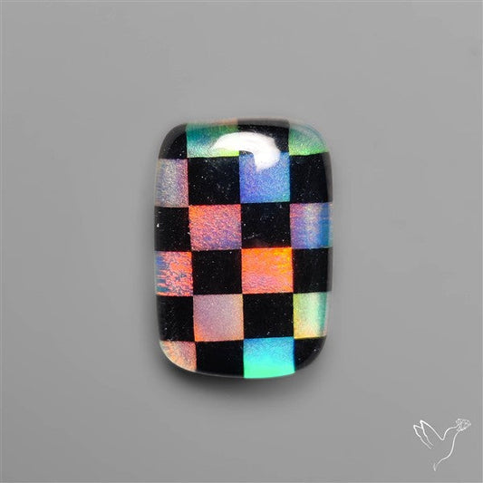 Aurora Opal & Black Onyx In Checkerboard Inlay Doublet