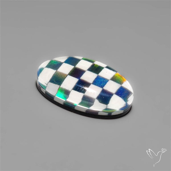 Aurora Opal & White Agate In Checkerboard Inlay Doublet