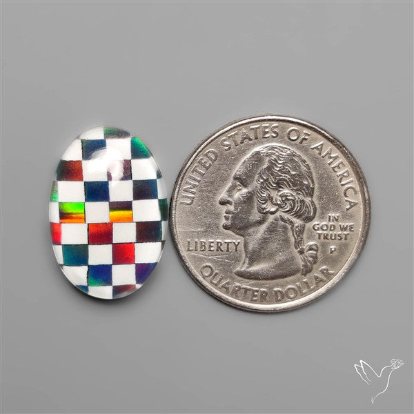 Aurora Opal & White Agate In Checkerboard Inlay Doublet