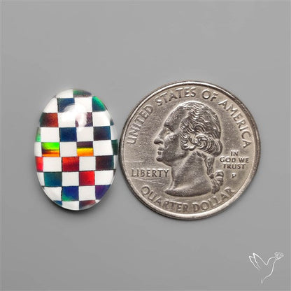 Aurora Opal & White Agate In Checkerboard Inlay Doublet