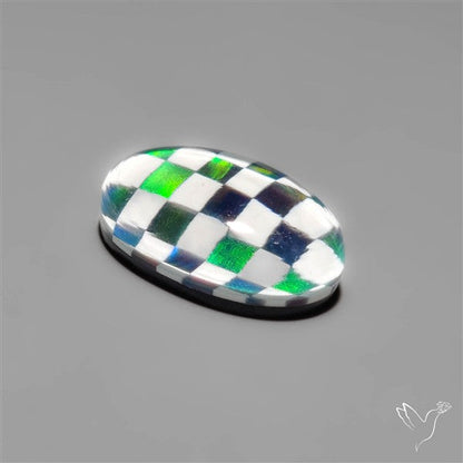 Aurora Opal & White Agate In Checkerboard Inlay Doublet