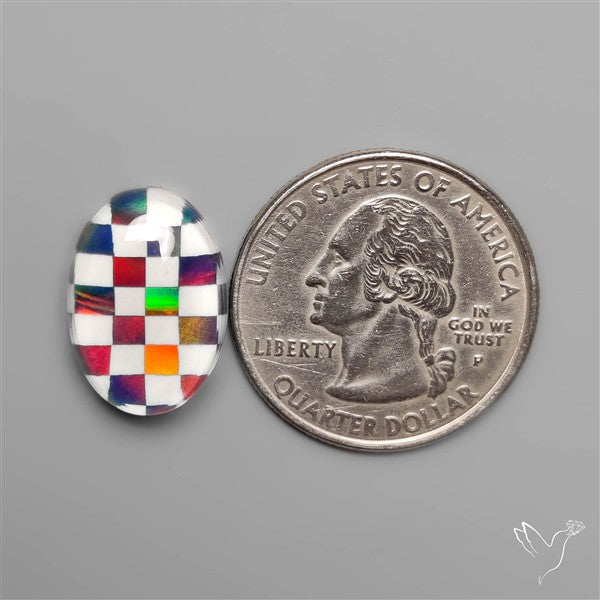 Aurora Opal & White Agate In Checkerboard Inlay Doublet