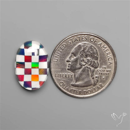 Aurora Opal & White Agate In Checkerboard Inlay Doublet