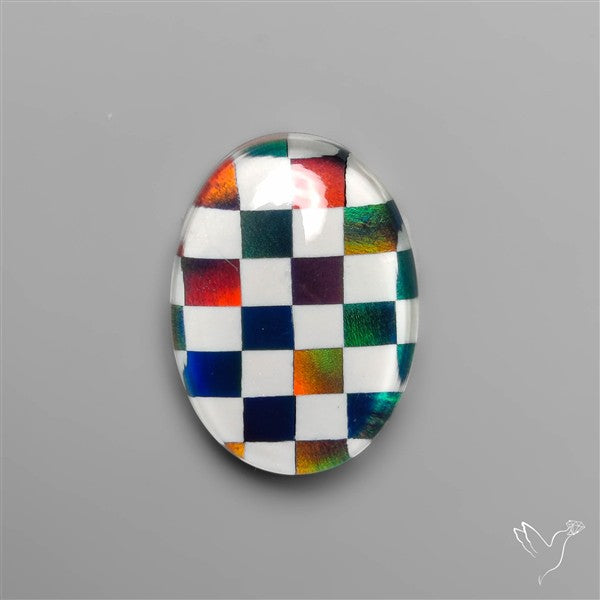 Aurora Opal & White Agate In Checkerboard Inlay Doublet