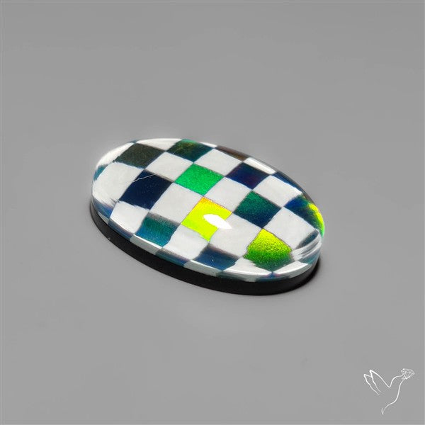 Aurora Opal & White Agate In Checkerboard Inlay Doublet