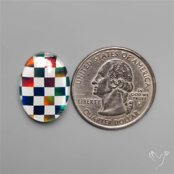 Aurora Opal & White Agate In Checkerboard Inlay Doublet