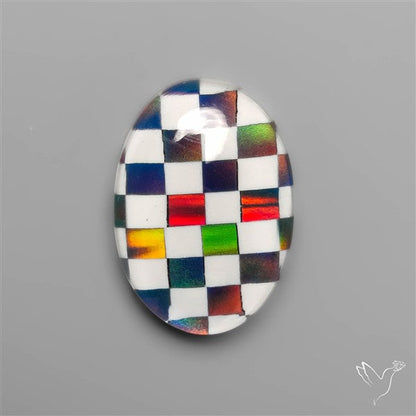 Aurora Opal & White Agate In Checkerboard Inlay Doublet