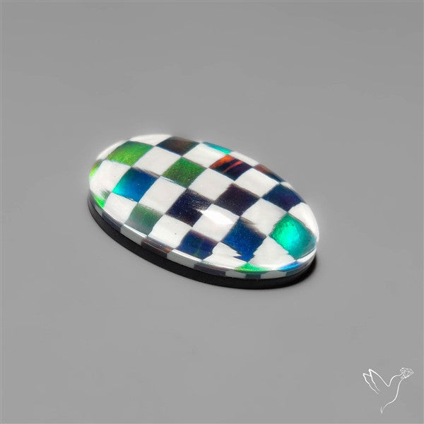Aurora Opal & White Agate In Checkerboard Inlay Doublet
