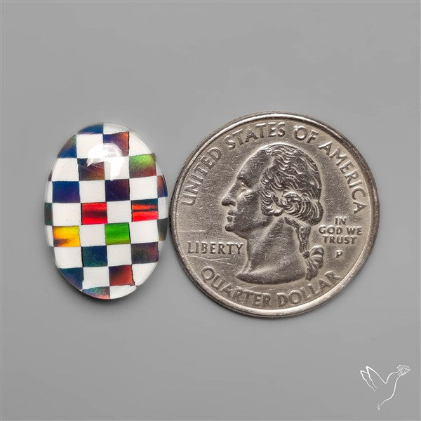 Aurora Opal & White Agate In Checkerboard Inlay Doublet