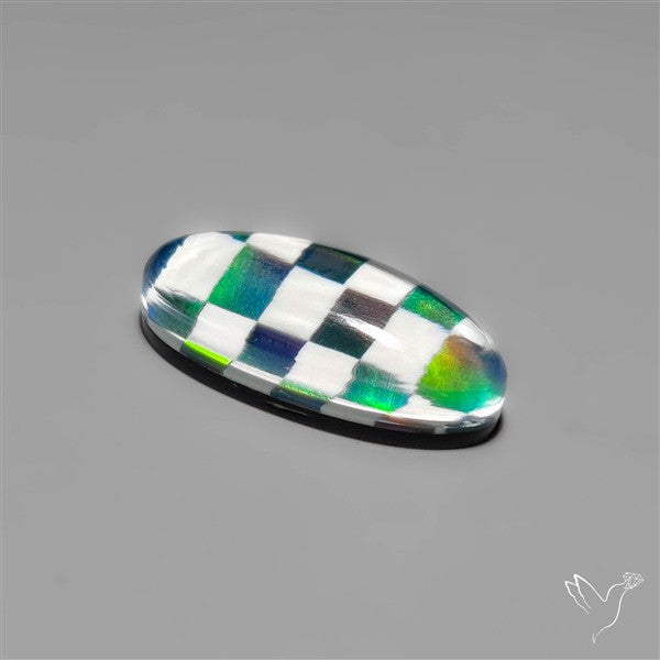 Aurora Opal & White Agate In Checkerboard Inlay Doublet