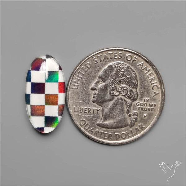 Aurora Opal & White Agate In Checkerboard Inlay Doublet