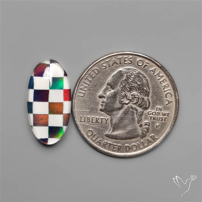 Aurora Opal & White Agate In Checkerboard Inlay Doublet