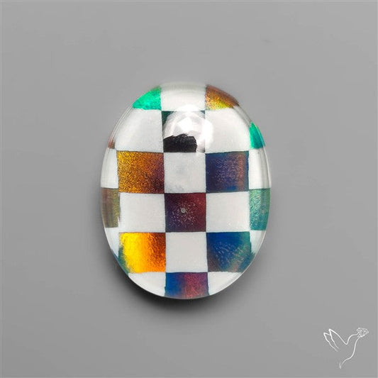 Aurora Opal & White Agate In Checkerboard Inlay Doublet
