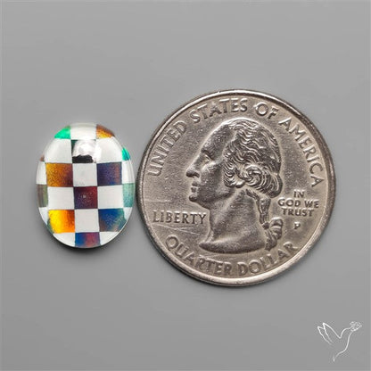 Aurora Opal & White Agate In Checkerboard Inlay Doublet