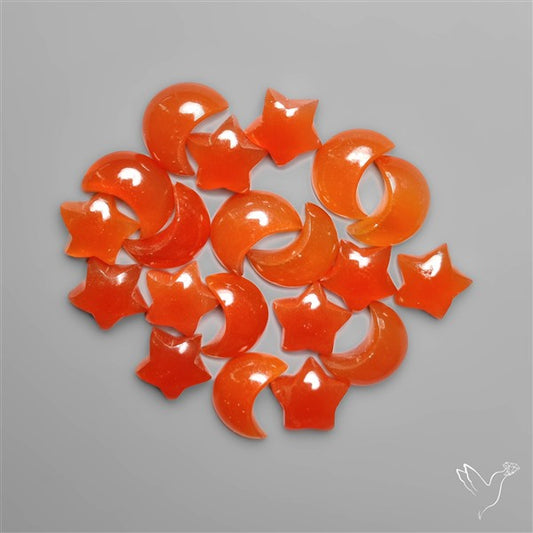 Carnelian Agate Star & Moon Crescent Carvings Lot
