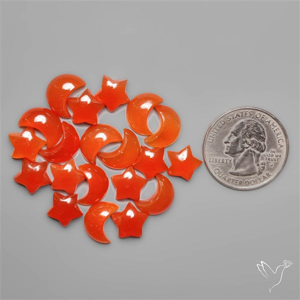 Carnelian Agate Star & Moon Crescent Carvings Lot