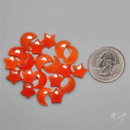 Carnelian Agate Star & Moon Crescent Carvings Lot