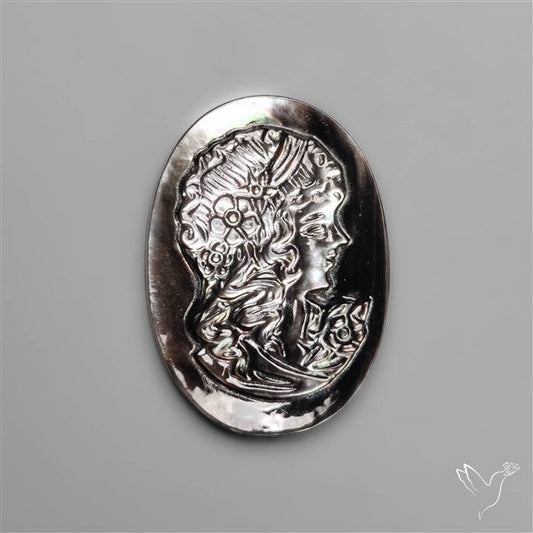 Black Mother Of Pearl Woman Cameo Victorian Carving