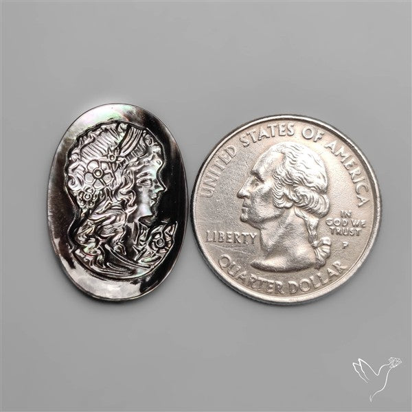 Black Mother Of Pearl Woman Cameo Victorian Carving