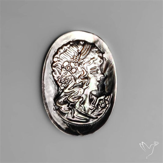 Black Mother Of Pearl Woman Cameo Victorian Carving