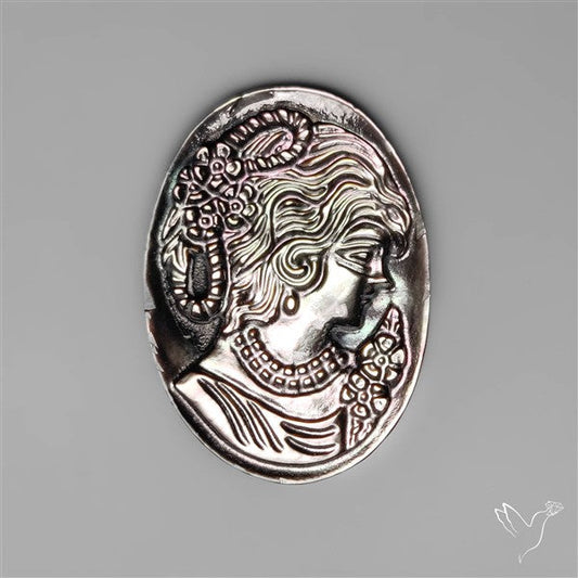 Black Mother Of Pearl Woman Cameo Victorian Carving