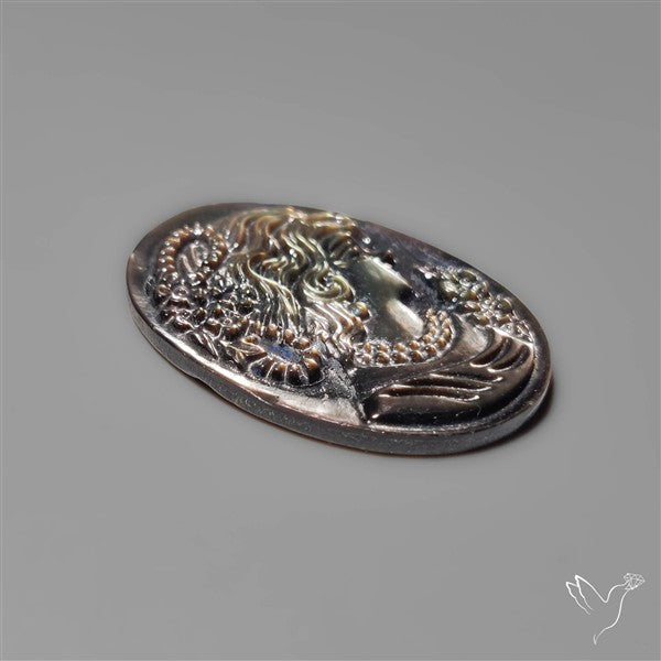 Black Mother Of Pearl Woman Cameo Victorian Carving