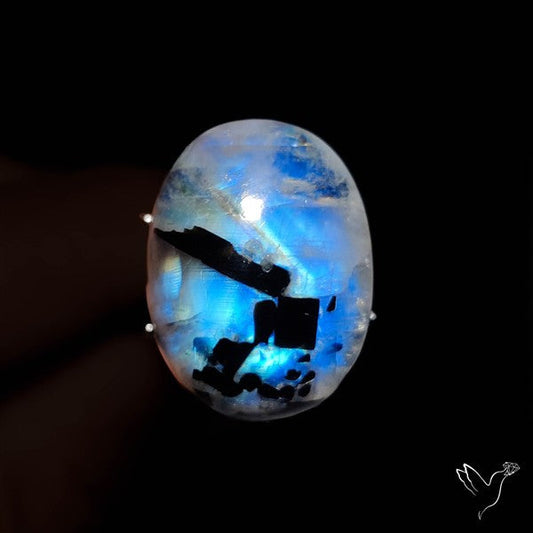 Rainbow Moonstone With Black Tourmaline Inclusions