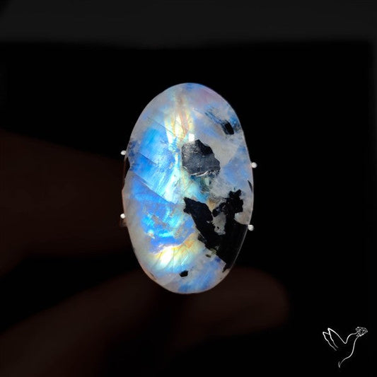 Rainbow Moonstone With Black Tourmaline Inclusions