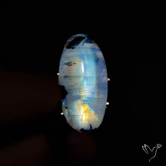 Rainbow Moonstone With Black Tourmaline Inclusions